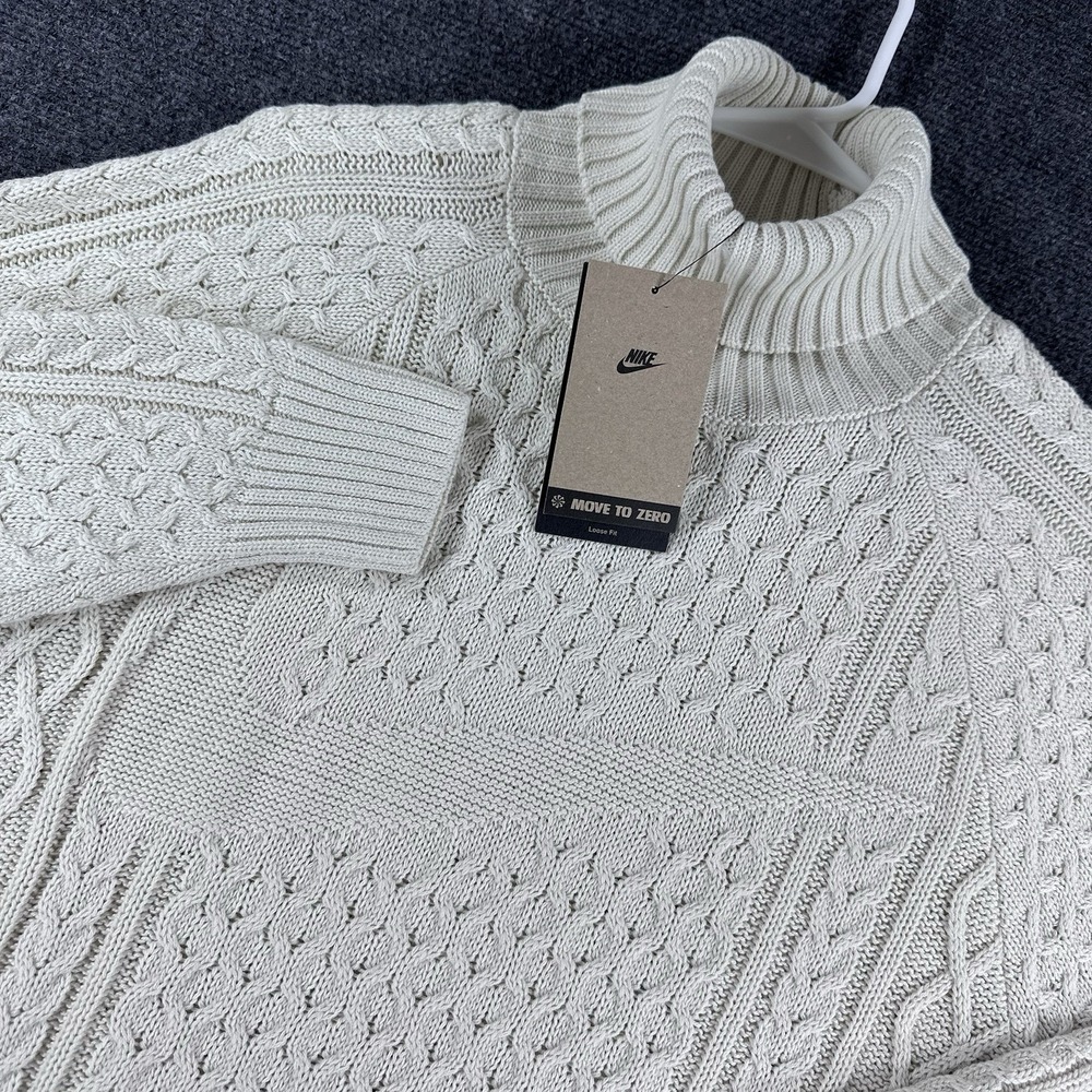 Nike‎ Cable Knit Turtleneck Sweater Light Bone Men's Sz XS (FB7770 072)